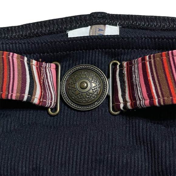 Anne Cole Belted Bikini Swim Bottom Size M Black Multi Ribbed Striped NWOT - Picture 2 of 9